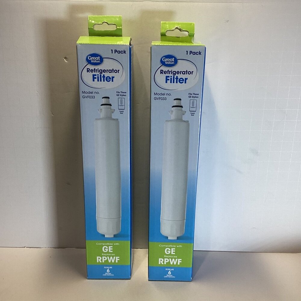 2 GV Refrigerator Filters Model #GVF033 Replaces OEM RPWF GE Refs New Sealed